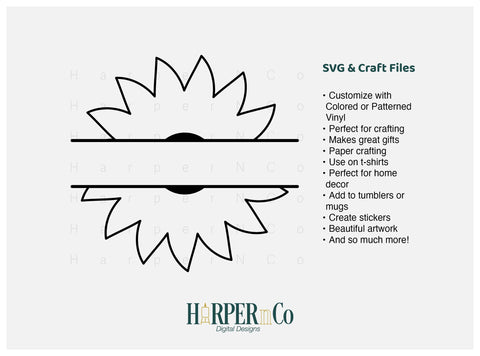 Flower Split 2 Outline SVG PNG Cut EPS File SVG HarperNCo 