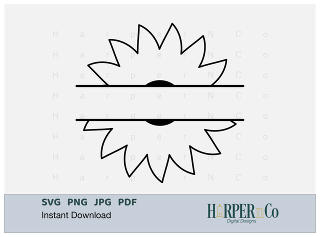 Flower Split 2 Outline SVG PNG Cut EPS File SVG HarperNCo 