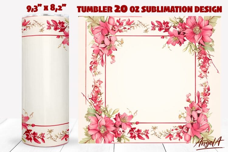 Flower square frame tumbler wrap / pink floral frame Sublimation Angelina Semenova 