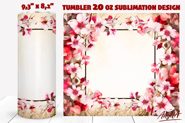 Flower square frame tumbler wrap / pink floral frame Sublimation Angelina Semenova 