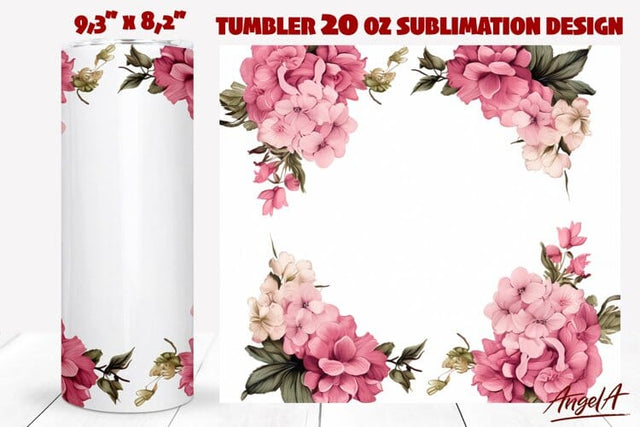 Flower square frame tumbler wrap / pink floral frame Sublimation Angelina Semenova 