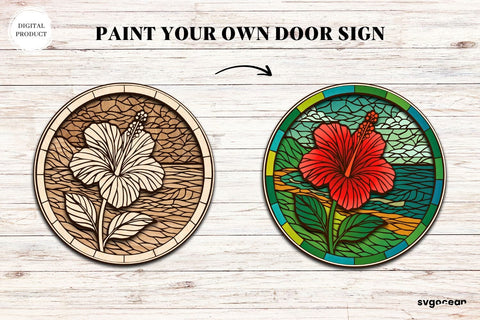 Flower Stained Glass Door Sign Bundle SVG SvgOcean 