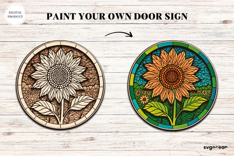 Flower Stained Glass Door Sign Bundle SVG SvgOcean 