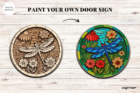 Flower Stained Glass Door Sign Bundle SVG SvgOcean 