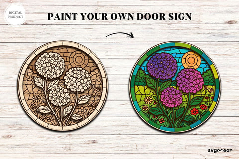 Flower Stained Glass Door Sign Bundle SVG SvgOcean 
