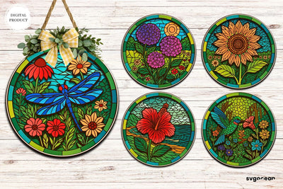 Flower Stained Glass Door Sign Bundle SVG SvgOcean 