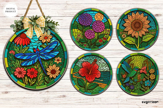 Flower Stained Glass Door Sign Bundle SVG SvgOcean 