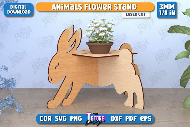 Flower Stand | Home Decor | Bunny-Shaped Flower Pot Stand | CNC File SVG The T Store Design 