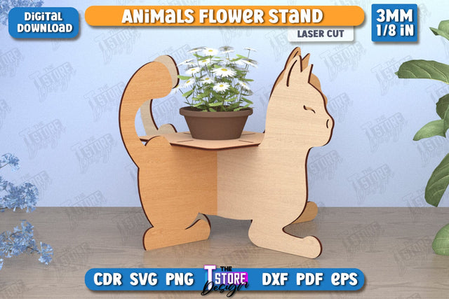 Flower Stand | Home Decor | Cat-Shaped Flower Pot Stand | CNC File SVG The T Store Design 