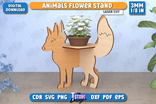Flower Stand | Home Decor | Fox-Shaped Flower Pot Stand | CNC File SVG The T Store Design 