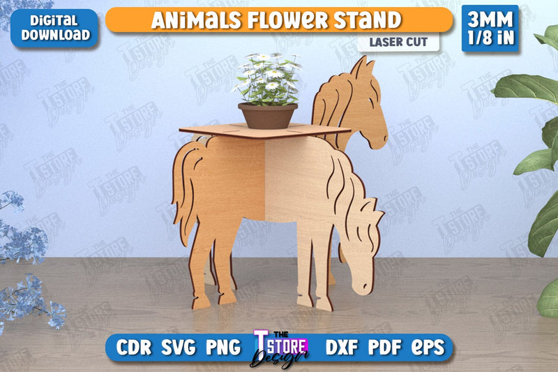 Flower Stand | Home Decor | Horse-Shaped Flower Pot Stand | CNC File SVG The T Store Design 