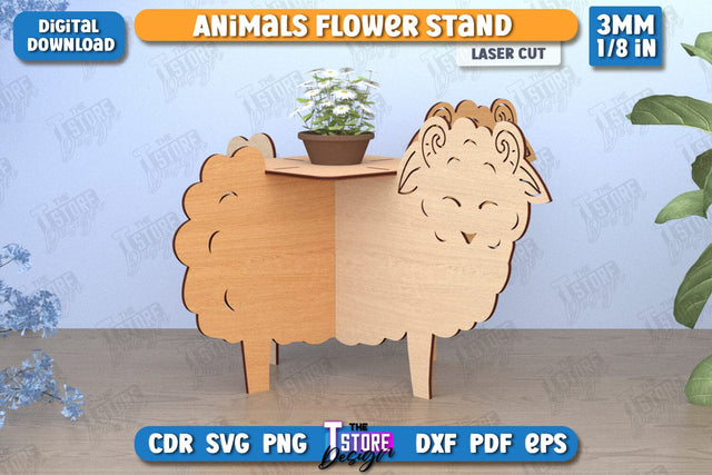 Flower Stand | Home Decor | Sheep-Shaped Flower Pot Stand | CNC File SVG The T Store Design 