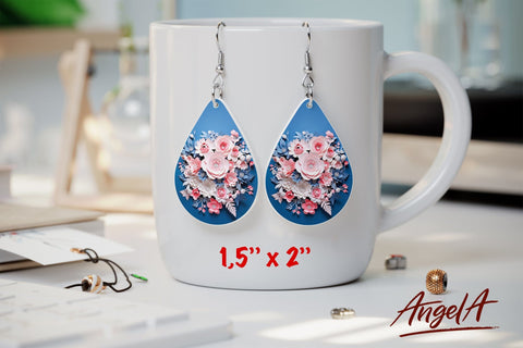 Flower sublimation teardrop earrings / 3d flowers PNG Sublimation Angelina Semenova 
