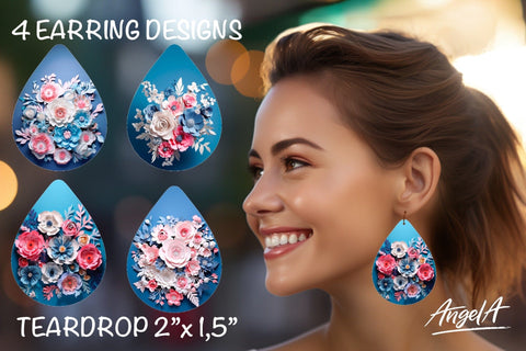 Flower sublimation teardrop earrings / 3d flowers PNG Sublimation Angelina Semenova 