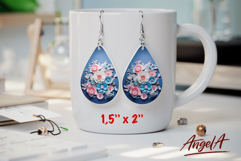 Flower sublimation teardrop earrings / 3d flowers PNG Sublimation Angelina Semenova 