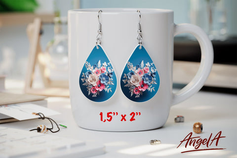 Flower sublimation teardrop earrings / 3d flowers PNG Sublimation Angelina Semenova 