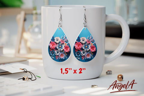 Flower sublimation teardrop earrings / 3d flowers PNG Sublimation Angelina Semenova 