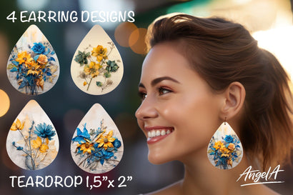 Flower sublimation teardrop earrings / blue yellow flowers Sublimation Angelina Semenova 