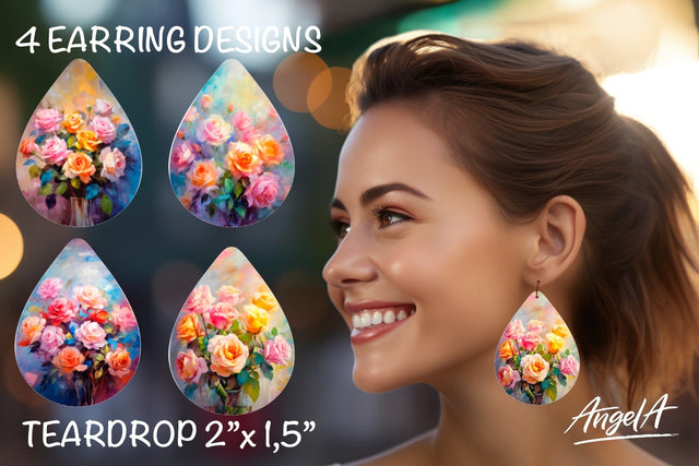 Flower sublimation teardrop earrings / bouquet of roses png Sublimation Angelina Semenova 