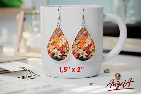 Flower sublimation teardrop earrings / flowers oil paint Sublimation Angelina Semenova 
