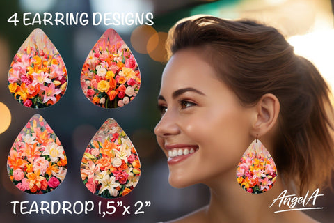 Flower sublimation teardrop earrings / flowers oil paint Sublimation Angelina Semenova 