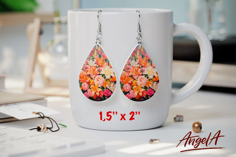 Flower sublimation teardrop earrings / flowers oil paint Sublimation Angelina Semenova 