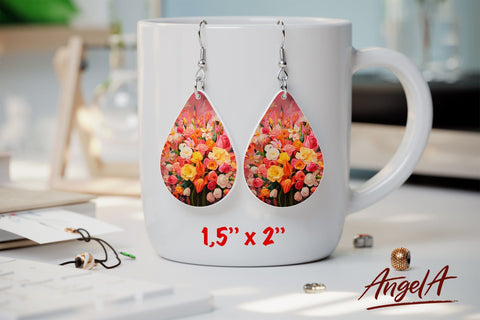 Flower sublimation teardrop earrings / flowers oil paint Sublimation Angelina Semenova 