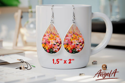 Flower sublimation teardrop earrings / flowers oil paint Sublimation Angelina Semenova 