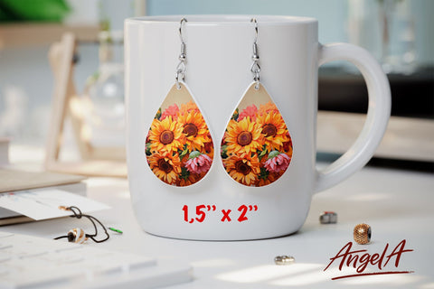 Flower sublimation teardrop earrings / sunflowers oil paint Sublimation Angelina Semenova 