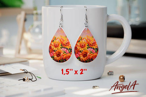 Flower sublimation teardrop earrings / sunflowers oil paint Sublimation Angelina Semenova 