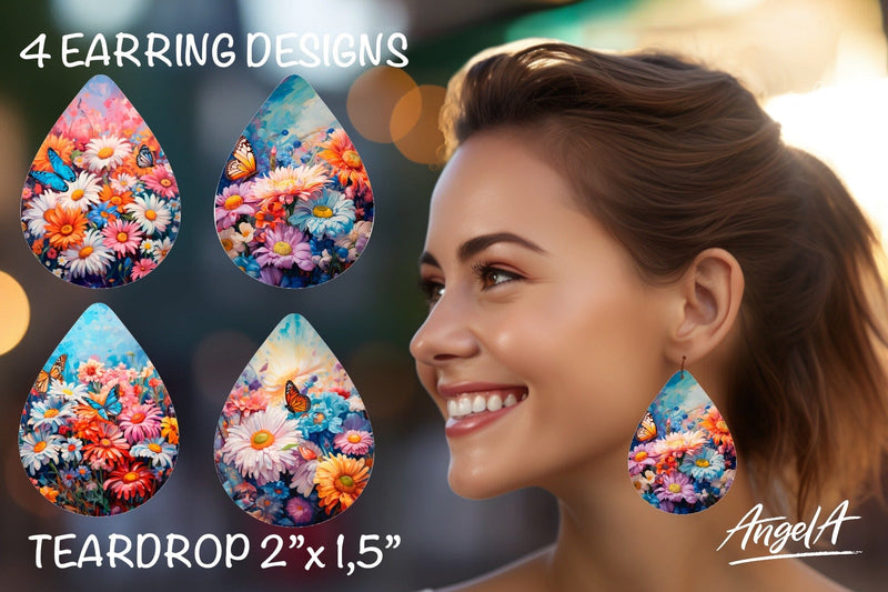 Flower sublimation teardrop earrings / wildflowers PNG Sublimation Angelina Semenova 