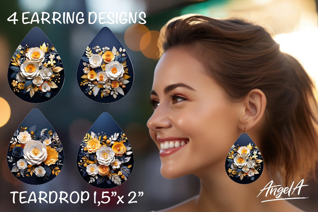 Flower sublimation teardrop earrings / yellow flowers 3d PNG Sublimation Angelina Semenova 