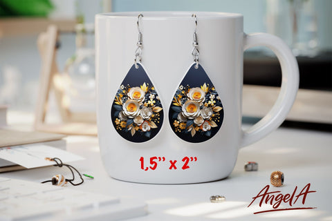 Flower sublimation teardrop earrings / yellow flowers 3d PNG Sublimation Angelina Semenova 