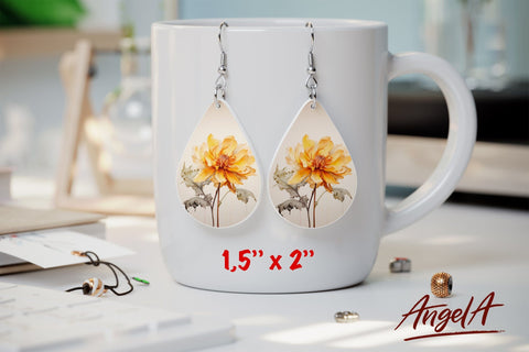 Flower sublimation teardrop earrings / yellow flowers PNG Sublimation Angelina Semenova 