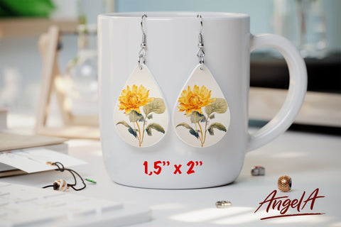 Flower sublimation teardrop earrings / yellow flowers PNG Sublimation Angelina Semenova 