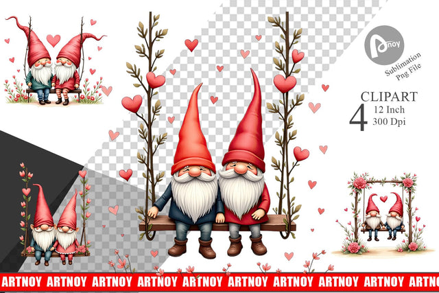 Flower Swing Gnome Clipart Sublimation artnoy 
