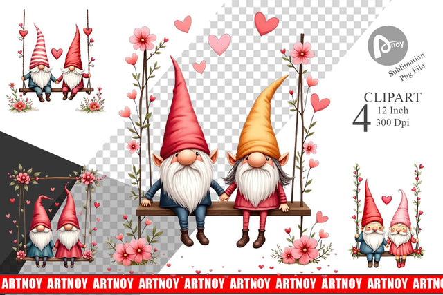 Flower Swing Gnome Clipart Sublimation artnoy 
