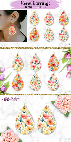 Flower Teardrop Earring Designs, Earring Sublimation Designs, Teardrop Earrings Bundle, Earrings Template, Sublimation Earrings, Teardrop Earring Sublimation Designs, PNG Earrings, Flower Earrings, Flower Earring Sublimation, Spring Sublimation Earrings Sublimation KatineDesign 