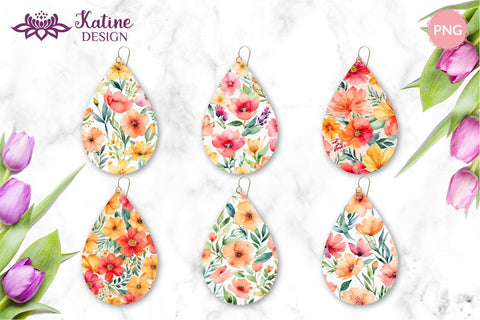 Flower Teardrop Earring Designs, Earring Sublimation Designs, Teardrop Earrings Bundle, Earrings Template, Sublimation Earrings, Teardrop Earring Sublimation Designs, PNG Earrings, Flower Earrings, Flower Earring Sublimation, Spring Sublimation Earrings Sublimation KatineDesign 