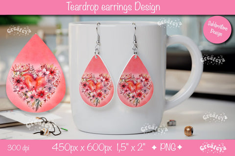 Flower teardrop earrings Valentine earring teardrop sublimation design Heart png Sublimation Createya Design 