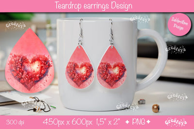 Flower teardrop earrings Valentine earring teardrop sublimation design Heart png Sublimation Createya Design 