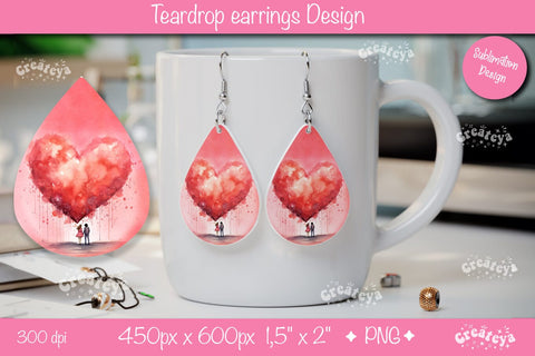 Flower teardrop earrings Valentine earring teardrop sublimation design Heart png Sublimation Createya Design 