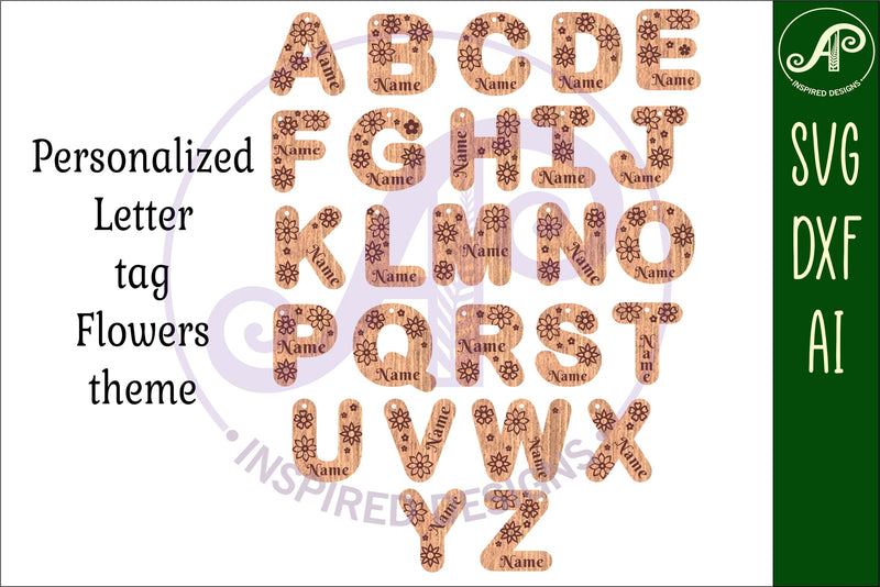 Flower theme tag letter designs keychain DIGITAL SVG - So Fontsy