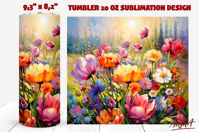Flower tumbler sublimation wrap / oil paint texture Sublimation Angelina Semenova 