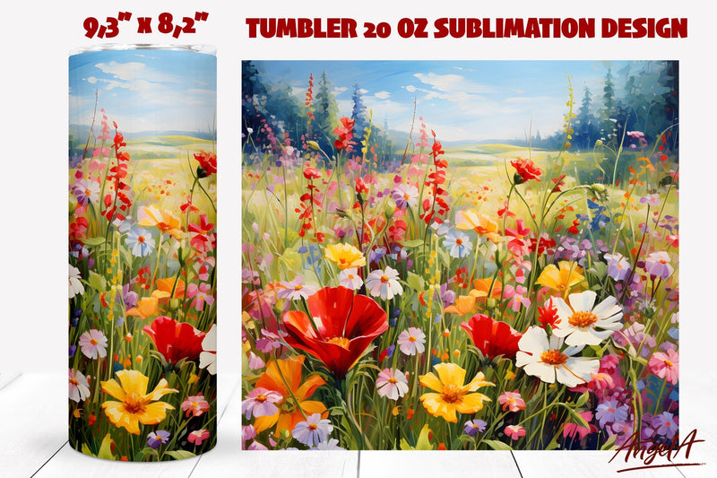 Flower tumbler wrap daisy, poppy flowers Sublimation Angelina Semenova 