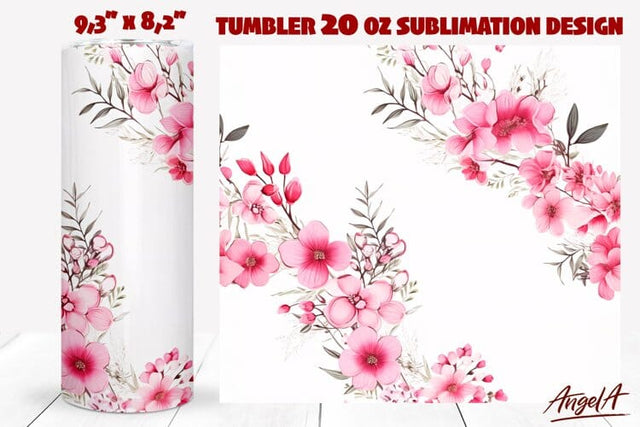 Flower tumbler wrap / pink floral tumbler / girl tumbler Sublimation Angelina Semenova 