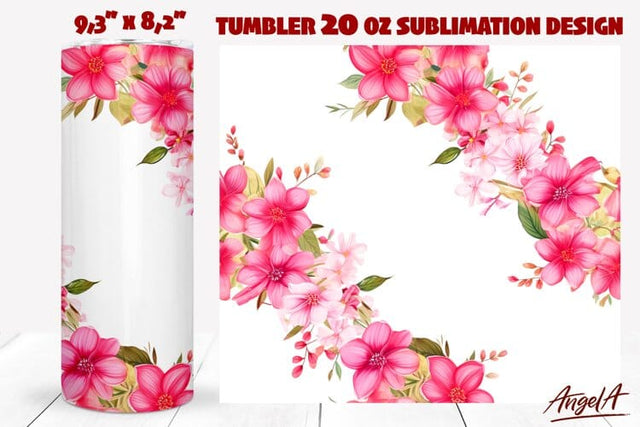 Flower tumbler wrap / pink floral tumbler wrap Sublimation Angelina Semenova 