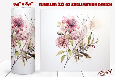 Flower tumbler wrap / pink flowers PNG / floral tumbler Sublimation Angelina Semenova 