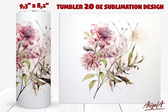 Flower tumbler wrap / pink flowers PNG / floral tumbler Sublimation Angelina Semenova 