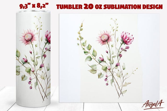 Flower tumbler wrap / pink flowers PNG / floral tumbler Sublimation Angelina Semenova 